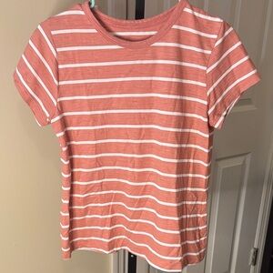 Time and Tru Coral and White Striped Top